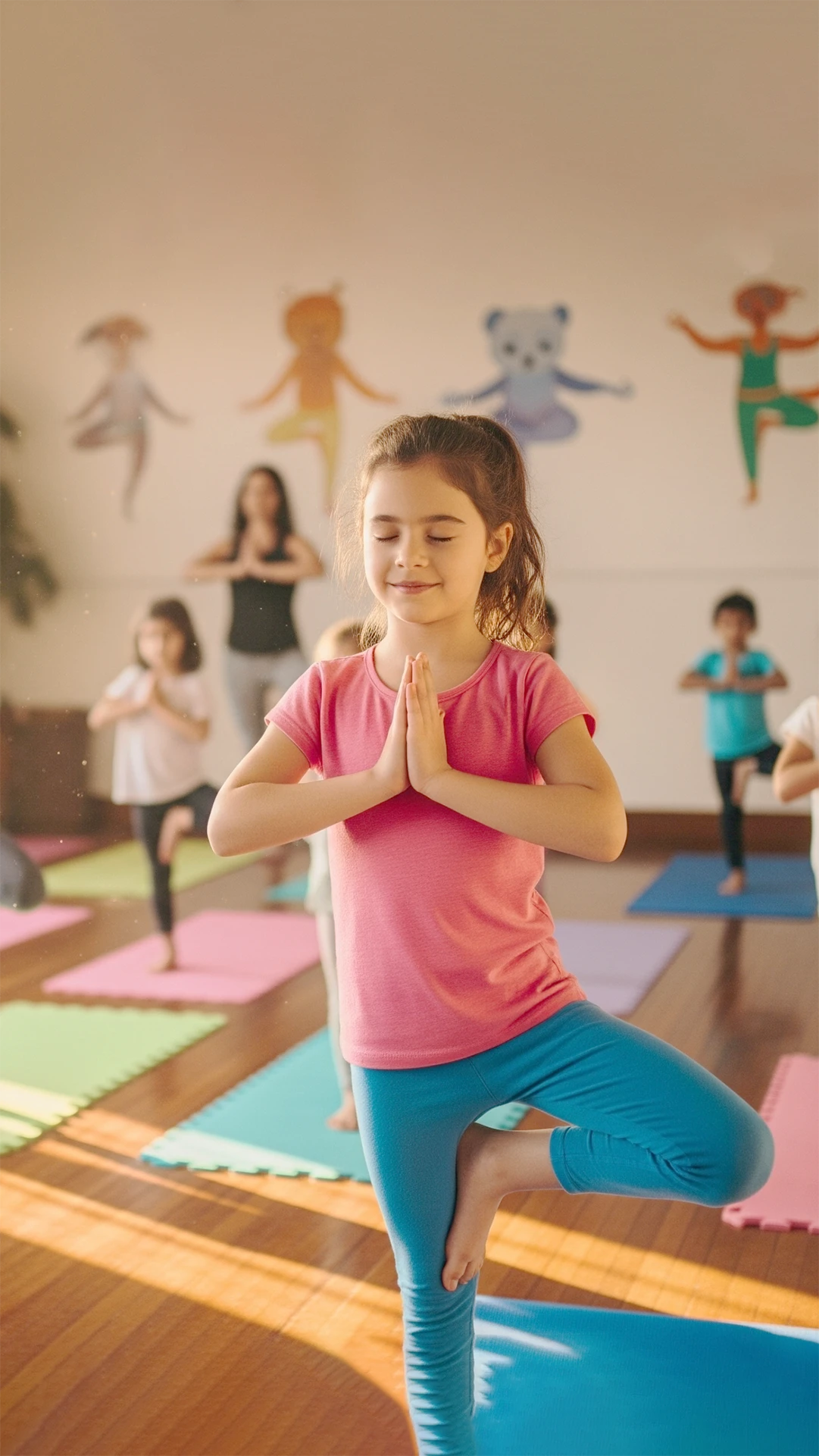 Kinderyoga - SuperPowerKids Erfurt - Kindergruppe machen Übungen im stehen