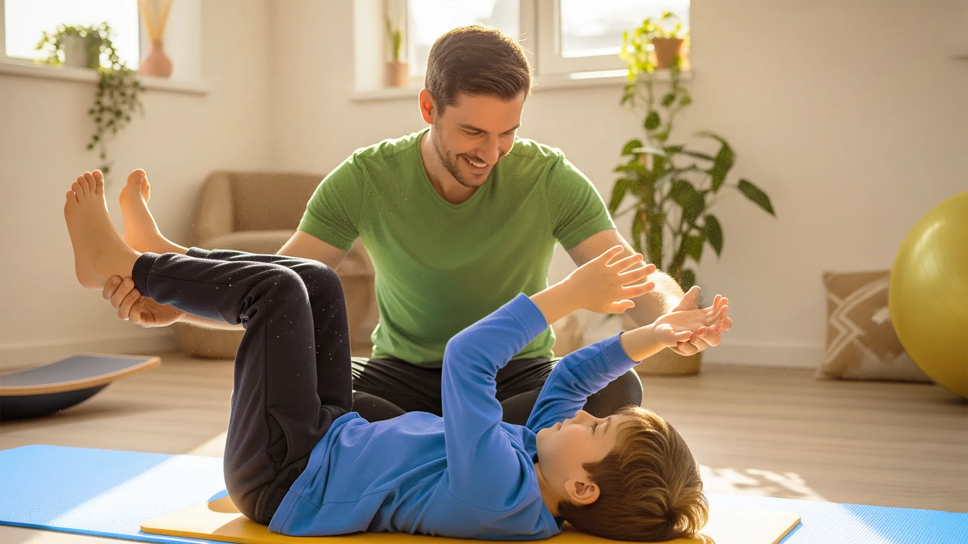 Reflexintegration - SuperPowerKids Erfurt - Vater hilft seinem Kind Übungen zuhause zu machen